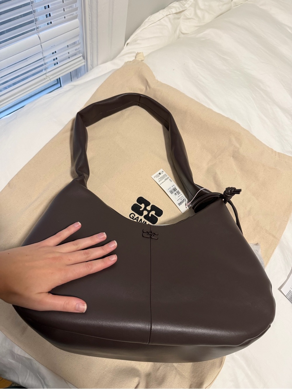 Ganni Dark Brown Soft Leather medium Hobo Bag